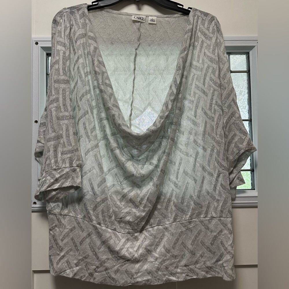Cato Cowl Neck Short Sleeve Sweater Size Large Silver Gray (292)